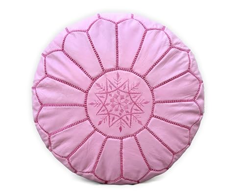 Moroccan Ottoman Leather Pouf : Luxurious Comfort for Your Living Space, Genuine Leather, Boho Chic Décor for Living Rooms, Bedrooms, and More (pink) - color: Pink