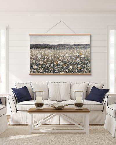 VIYYIEA Extra Large Canvas Wall Art, 36x54 Inch Vintage Wildflower Landscape, Neutral Floral Meadow Wall Decor for Living Room or Bedroom, Above Sofa - color: Blooming Field Flowers