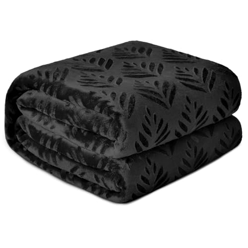 Exclusivo Mezcla Fleece Throw Blanket for Couch, Super Soft and Cozy Blankets All Season Use, Leaves Pattern, Plush Fuzzy Lightweight, Black, 50x60 Inch - color: Black, size: Throw(50"x60")