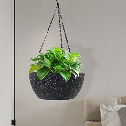 WSMKSZ 10 inch Hanging Planters for Outdoor Indoor Plants with Drainage Holes and Chain, 2 Pack Round Hanging Flower Pots for Garden Home Porch Decor, Speckled Black - color: Speckled Black, size: 10inch 2pcs