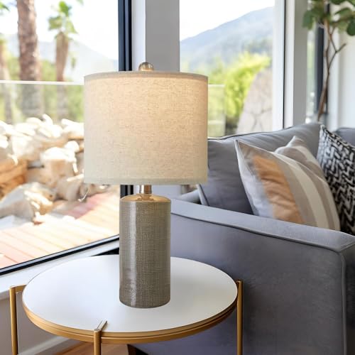 G-SAFAVA 20.25" Small Table Lamps Set of 2 Modern Ceramic Lamps for Living Room Farmhouse Bedside Lamps Boho Lamps for Night Stands Grey Bedroom Lamp Side End Table Lamps - color: Gray
