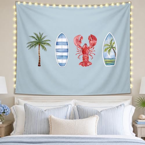 SkyCozy Blue Surf Coastal Beach Wall Tapestry,Surf Board Room Decor, Summer Coastal Preppy Trendy Retro East Coast Coquette Surfboard Crawfish Tapestry Decor for Girls Room College, 50x60 Inch - color: 01- Surf Coastal Tapestry(Blue)