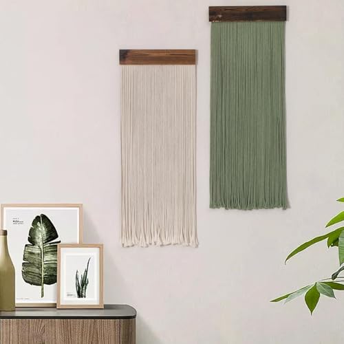 HVEST Green Macrame Wall Hanging Set of 2, Boho Decor Green and Beige Handmade Woven Long Tapestry for Bedroom Living Room Nursery Home Apartment Headstock Wall Decor, 30.7L X 11.8 W inches - color: Green