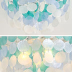 13.8" Natural Capiz Shell Chandelier 3 Light Mini Chandelier Boho Ceiling Light Entryway Light Fixture for Girls' Bedroom Hallway Living Room Dinning Room Brushed White Bulb Included - color: Ocean Blue, size: 13.8 inch