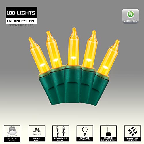 100LIGHTS Yellow Extra-Bright with End Connectors Christmas Decorative Lights 5.98m UL Certified Mini String Light Set Waterproof for Home Garden Holiday Christmas Tree Party Patio Wedding - color: Yellow, size: 100 COUNT-1PACK