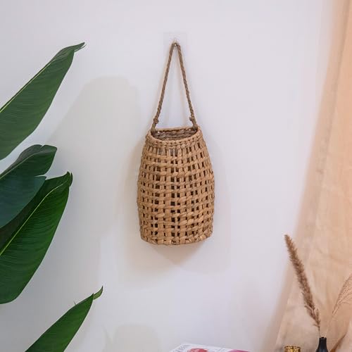 Woven Water Hyacinth Hanging Basket Door Hanging Basket Wall for Home Garden Farmhouse (Water Hyacinth) - color: Water Hyacinth