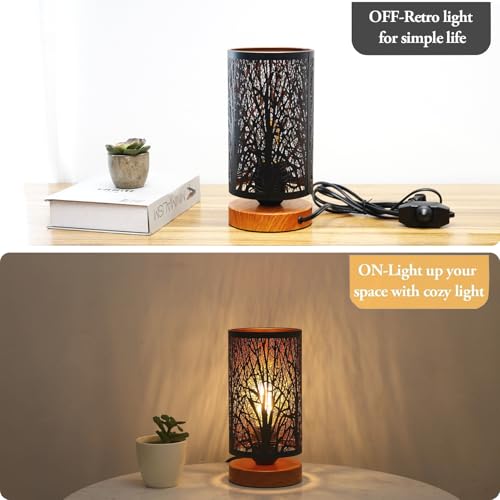Small Industrial Table Lamps Dimmable, Bedside Lamps for Nightstand,End Table Side Desk lamp with Rustic Black Metal Cage Lampshade for Bedroom, Kids Room Living Room - color: TREE