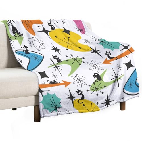 Mid-Century Abstract Art Blanket,Vintage Rustic 70s 60s Colourful Geometric Art Atomic Star Explosion Black Cat Blanket for Couch Sofa Bed Decorative Gifts 30x40 - color: Blanket-24, size: 30"x40"