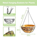 Hanging Planters for Outdoor Plants,2 Pack 12 inch Wire Hanging Baskets with Coco Coir Liner,Hanging Flower Basket for Indoor,Outdoor Garden Decoration