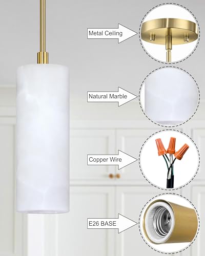 2 Pack 1 Light Hanging Natural Polyhedral Alabaster Marble Pendant Ceiling Light Fixture,Modern Industrial Farmhouse Kitchen Island Light Gold Finish Over Sink Restaurant bar Corridor - color: Gold 3.6" Polyhedral Marble, size: 2 Pack