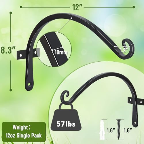 FEED GARDEN 2 Pack 12 Inch Hanging Plant Bracket Wall Hooks Decorative Plant Hangers for Outdoor Hanging Bird Feeders, Wind Chimes, Plant Baskets, Black - color: Black-C, size: 12 Inch