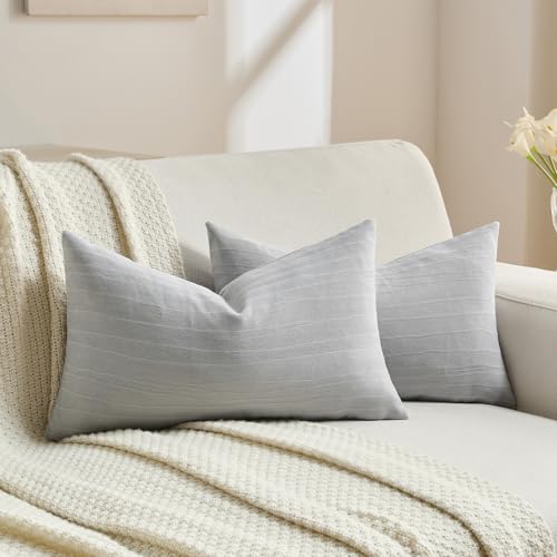 FUTEI Pack of 2 Chenille Decorative Throw Pillow Covers 12x20 Inch,Soft Crushed Striped Texture Lumbar Pillow Cases,Modern Home Decor for Couch Bed Living Room,Light Grey - color: Light Grey, size: 20" x 12" (Pack of 2)