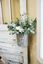 AuldHome Design Wall Hanging Baskets (Set of 2, Gray); Woven Wicker Rustic Farmhouse Gray Washed Door Baskets, Small and Medium Size