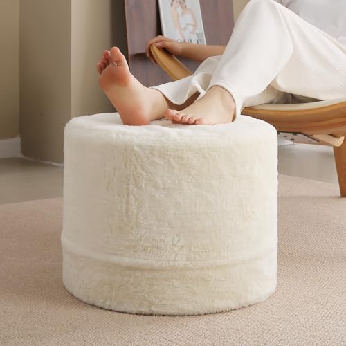 Tiita Round Stuffed Pouf Ottoman, Plush Poufs with Foam Chunk Filling, Foot Rest Stool for Living Room, Cream - color: Round Cream