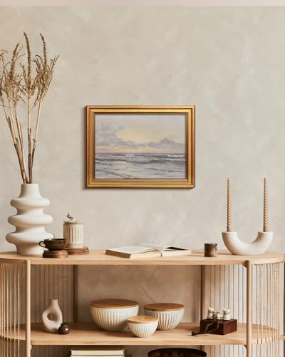 HUARCEY Gold Framed Vintage Wall Art for Living Room, Landscape Painting Prints Shelf Decor for Kitchen, Aesthetic Bedroom Wall Art, Christmas Gifts for Friends or Family (Sea or Sky - 12"x16") - color: Sea or Sky, size: 16"L x 12"W