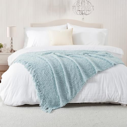 Winter Knit Throw Blanket Fluffy Fuzzy Soft Lightweight Cozy Farmhouse Tassels Chunky Knitted Throws for Couch Sofa Bed (Dream Blue, 60"x80") - color: Dream Blue, size: 60"x80"