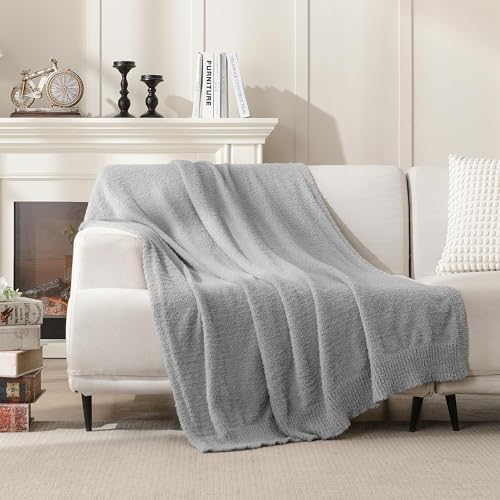 JOOJA Grey Throw Blanket for Bed, Super Soft Knit Blankets, Cozy Fleece Fuzzy Fluffy Plush Chenille Throws Blanket for Couch, Sofa, Light Gray, 60 x 80 inches - color: Grey, size: 60x80