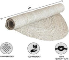 HOMEMONDE Handwoven Jute Area Rug - 3 feet Round Natural Yarn Loom Braided Rug - Eco-Friendly Boho Farmhouse Reversible Design for Bedroom, Living Room, and Kitchen (Off-White)