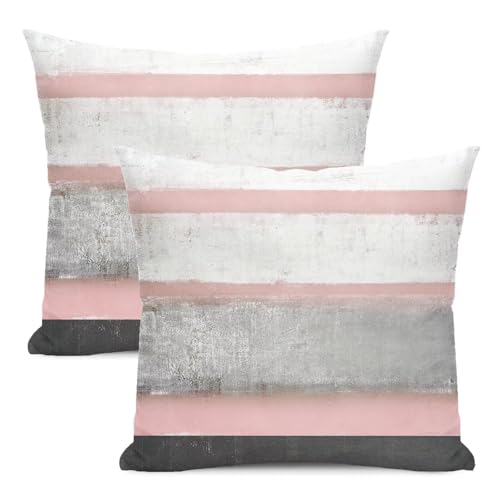 AEIOAE Pink Grey Pillow Covers 18x18 Set of 2 Beige Abstract Art Painting Striped Decorative Throw Pillow Covers Cotton Square Modern Cushion Case for Home Couch Sofa Outdoor - color: Pink, size: 18" x 18" (Pack of 1)