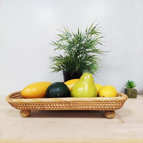 Wicker Display Riser for Serving Display,Boho Rattan Decorative Pedestal Stand for Home Decor,14.2" Traingle Wicker Plant Stand