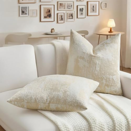 HAUSSY Pack of 2 Lumbar Throw Pillow Covers 24x24 Inch,Faux Cashmere Jacquard Decorative Patten Furry Pillowcases Textured & Soft Cushion Covers for Couch Bed Room Home Decor,Beige White(Covers Only) - color: Beige White, size: 24" x 24" (Pack of 2)