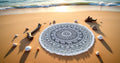Round tapestry Indian Mandala Roundie Beach Throw Tapestry Hippy Boho Gypsy Cotton Tablecloth Beach Towel, Round Yoga Mat (42 Inches, Black And WHite) - color: Black And WHite, size: 42"L x 42"W