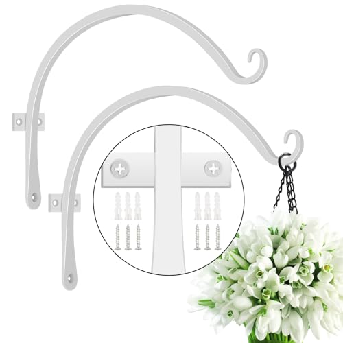 FEED GARDEN 2 Pack 12 Inch Hanging Plant Bracket Wall Hooks Decorative Plant Hangers for Outdoor Hanging Bird Feeders, Wind Chimes, Plant Baskets, White - color: White, size: 12 Inch