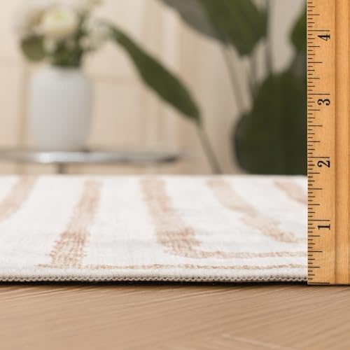 ReaLife Rugs Machine Washable Area Rug Runner - Living Room Bedroom Bathroom Kitchen Entryway Office - Non-Slip Baking Low Pile Stain Resistant Premium - Modern Geometric - Finn - Beige 2'6" x 6' - color: Finn - Beige, size: 2'6" x 6' (Rectangular)