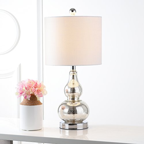 JONATHAN Y 20.5" Mercury Silver Glass Table Lamp, Modern Gourd Bedside Nightstand Lamp for Bedroom, Living Room, White Linen Shade, LED Bulb Included (JYL1028C) - color: Mercury Silver, size: Single