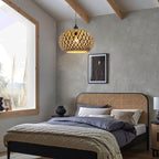 Island Pendant Light Black Natural Hand-Woven Bamboo Pendant Lights 1-Light Boho Light Fixtures Farmhouse Rustic Hanging Lamp for Living Room Dining Room Bedroom - color: Black Rattan, 1-Light