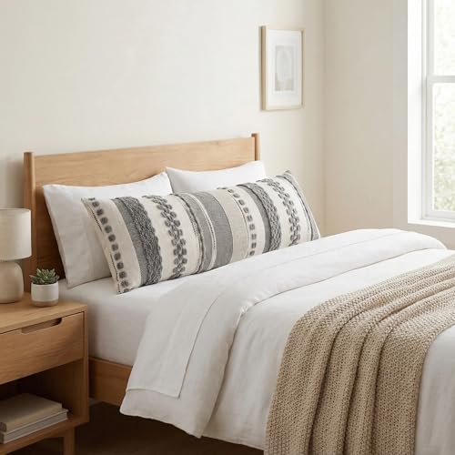 14x36 Pillow Cover Boho Lumbar Throw Pillow Cover Long Body Decorative Pillow Case Accent Chenille Striped Pillowcase Farmhouse Cushion Case for Home Decor Gray (1 Piece) - color: Gray Stripe, size: 36" x 14" (Pack of 1)