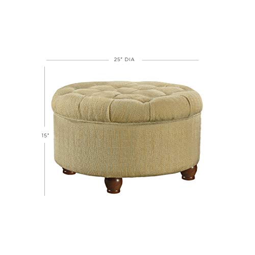 HomePop 25" Button Tufted Round Storage Ottoman - Tan & Cream Tweed - color: Tan and Cream Tweed