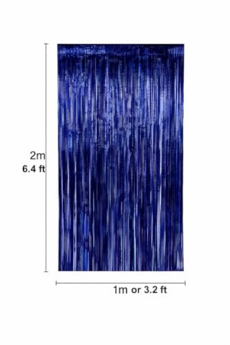 2 Pack Dark Blue Metallic Foil Fringe Curtain Backdrop Streamers 3.2ft x 6.4ft. Party Decoration for Birthday, Wedding, New Years Eve, Graduation, Baby Shower - color: Blue