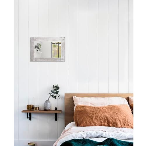Mirrors for Wall Rustic Wooden Frame Rectangle Mirror Vintage Hanging Mirror for Bedroom Bathroom Living Room Farmhouse Wall Decor White Small 16" x 12 " - color: Rustic White, size: 16"L x 12"W