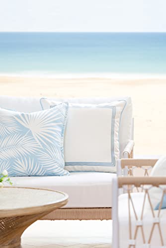 Hofdeco Premium Coastal Hampton Style Patio Indoor Outdoor Pillow Cover Only, 20"x20" Water Resistant for Backyard, Couch, Baby Blue Embroidered Square Line - color: Baby Blue Square Line, size: 20" x 20" (Pack of 1)