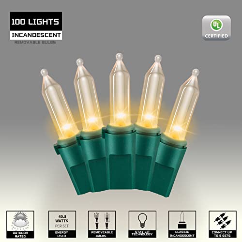 100LIGHTS WARM WHITE Extra-Bright With End Connectors Christmas Decorative Lights 5.98m UL Certified Mini String Light Set Waterproof for Home Garden Holiday Christmas Tree Party Patio Wedding - color: Clear, size: 100 COUNT-1PACK