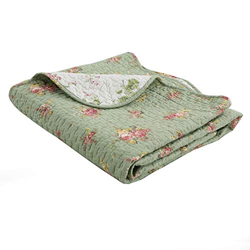 Cozy Line Home Fashions Vintage Floral Quilted Throw 100% Cotton Reversible All Season Throw (Blossom) - color: Blossom