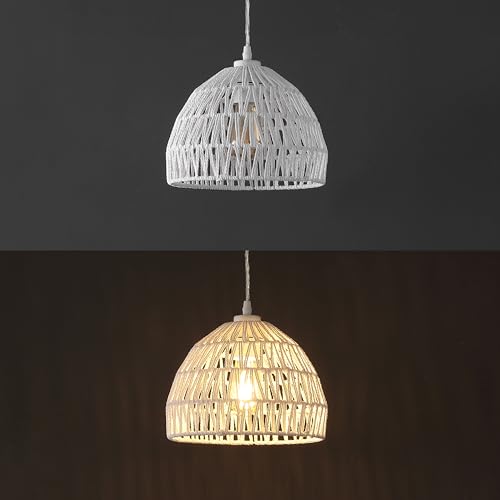 JONATHAN Y 10.25" White Modern Bohemian Woven Rope LED Pendant Light Fixture, Adjustable Dome Ceiling Lamp for Kitchen Island, Rope Shade, Coastal Farmhouse Decor (JYL6513A) - color: White, size: 10.25"