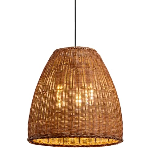 Farmhouse Rattan Chandelier 16.6" 3-Lights Boho Hand Woven Pendant Lights Wicker Dining Room Light Coastal Hanging Lighting Fixtures for Living Room Bedroom Kitchen Sink Restaurant Entryway Foyer - color: Brown-D-16.6IN