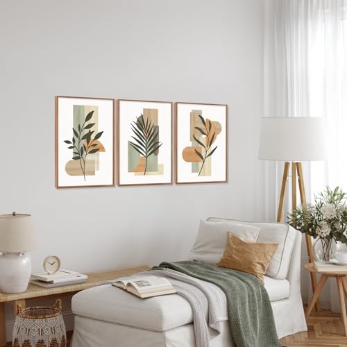 CHDITB Neutral Botanical Framed Canvas Wall Art, Boho Minimalist Leaf Wall Decor, Abstract Geometric Nature Plant Wall Painting, Sage Green Terracotta Art Prints for Bedroom Living Room 12”X16”X3 - color: Leaves