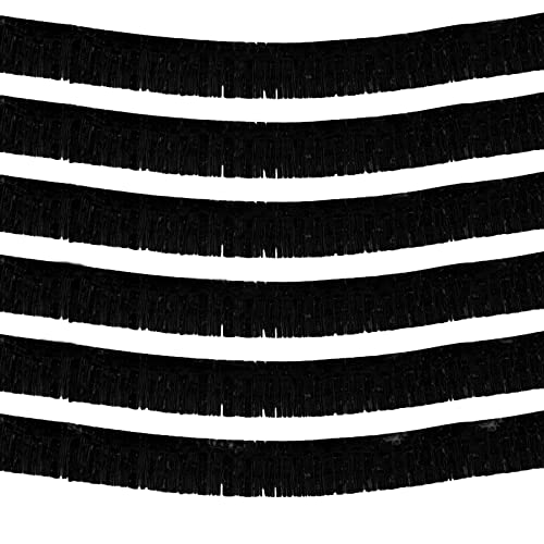 6 Pack 10 Feet Foil Fringe Garland Metallic Tinsel Streamers Banner Wall Hanging Curtain Backdrop Banner for Parade Floats, Thanksgiving, Christmas, Birthday, Halloween Party Decorations(Black) - color: 6 Pack Black