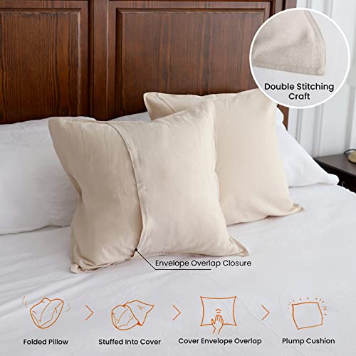 Simple&Opulence Linen Throw Pillow Covers 18x18 Inch Set of 2 Flax Cotton Blend Solid Color Decorative Square Cushion Cover for Couch Sofa Office Soft Breathable Farmhouse - Linen/Beige - color: Linen/Beige, size: 18”×18“