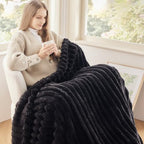 NEWCOSPLAY Super Soft Twin Blanket Black Premium Silky Flannel Fleece 3D Ribbed Jacquard Lightweight Bed Blanket All Season Use (Black Ribbed, Twin(60"x80")) - color: Black Ribbed, size: Twin(60"x80")