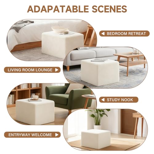 Tiita Square Stuffed Pouf Ottoman, Plush Poufs with Foam Chunk Filling, Foot Rest Stool for Living Room, Cream - color: Square Cream