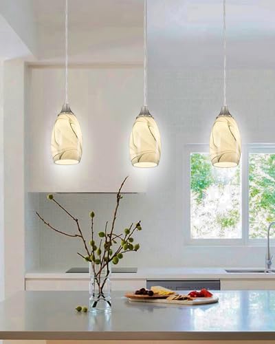 karyfine Mini Pendant Lights Kitchen Island Light Brown Glass Lamp Shade Hand Blown Glass Pendant Light with Brush Nickel Finish Adjustable Cord for Kitchen Over Sink (Green Marble-1Packs) - color: Green Marble-1P