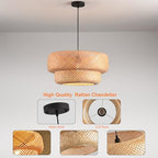18.12 Inch Bamboo Pendant Light Hand Woven Dining Room Lights Wicker Hanging Bamboo Light Fixture for Living Room Kitchen Bedroom Coffee Restaurant Hallway - color: Bamboo 2-Tier, size: 18.12 inch-2 Layer