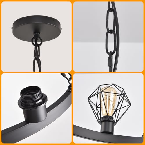 Wagon Wheel Chandelier Modern Farmhouse Pendant Light,Black Farmhouse Chandelier, 6-Light Wagon Wheel Chandelier with Adjustable Height, Dining Room Light Fixture, Hanging Lights - color: B