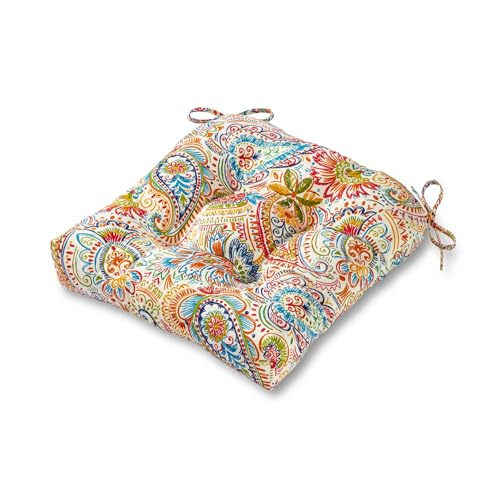 20x20 Square Tufted Outdoor Seat Cushion, Reversible Patio Chair Cushion with Ties, Durable Polyester Fabric, Eco-Friendly Recycled Fill, Weather-Resistant – Jamboree Paisley, Single