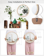 Poeme Boho Wall Mounted Circle Mirror, Wooden Round Wall Decor for Bathroom Living Room Bedroom, Decorative Hanging Farmhouse Nursery Furniture (17 Inch)