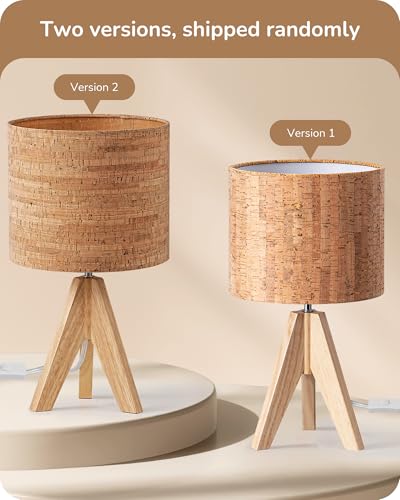 EDISHINE Small Table Lamp, Wooden Tripod Nightstand Lamp with Bark Linen Shade, Farmhouse Bedside Lamp for Nursery, Bedroom, Kids Room, Office, Reading Desk, 14.2 Inch, E26 Socket, ON/Off Switch - style: Cottage